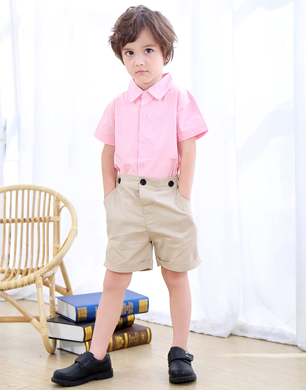 stylesilove Toddler Boys Short Sleeve Classic Cotton Button Down Shirt for Casual, Formal Event and Special Occasions