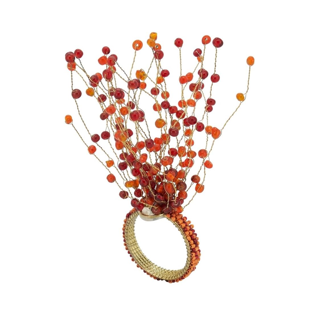 Fennco Styles Beaded Spray Design Napkin Rings, Set of 4 - Orange Napkin Holders for Home, Dining Table Decor, Banquets, Family Gathering and Special Occasion