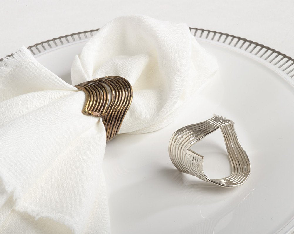 Fennco Styles Neptune Collection Wavy Design Metal Napkin Rings - Set of 4 - Silver