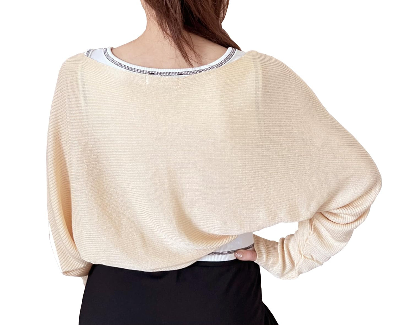 stylesilove Women Lightweight Ribbed Knit Bolero Shrug Long Sleeve Solid Cardigan Soft Sweater Open Front Cape Shawl