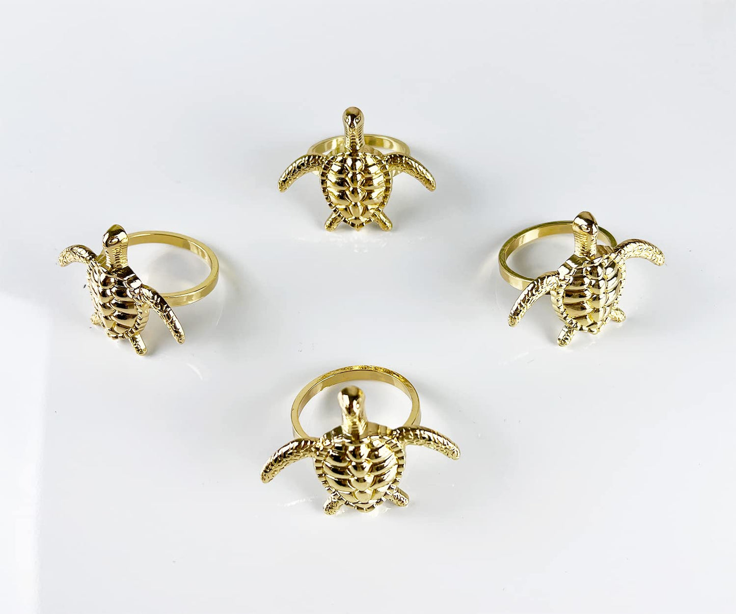 Fennco Styles Nature's Touch Sea Turtle Metal Napkin Rings, Set of 4 – Bronze Sea Creatures Napkin Holders for Family Dinner, Themed Party, Table Décor, Banquets, Holidays and Special Occasion