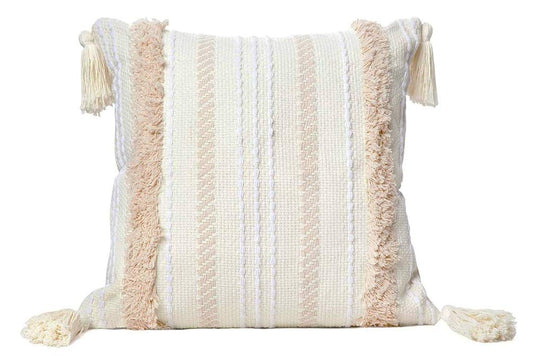 Fennco Styles Handmade Tufted Woven Tassel Decorative Throw Pillow Cover 20" W x 20" L - White Boho Cushion Case for Home, Couch, Living Room, Bedroom, Office Décor
