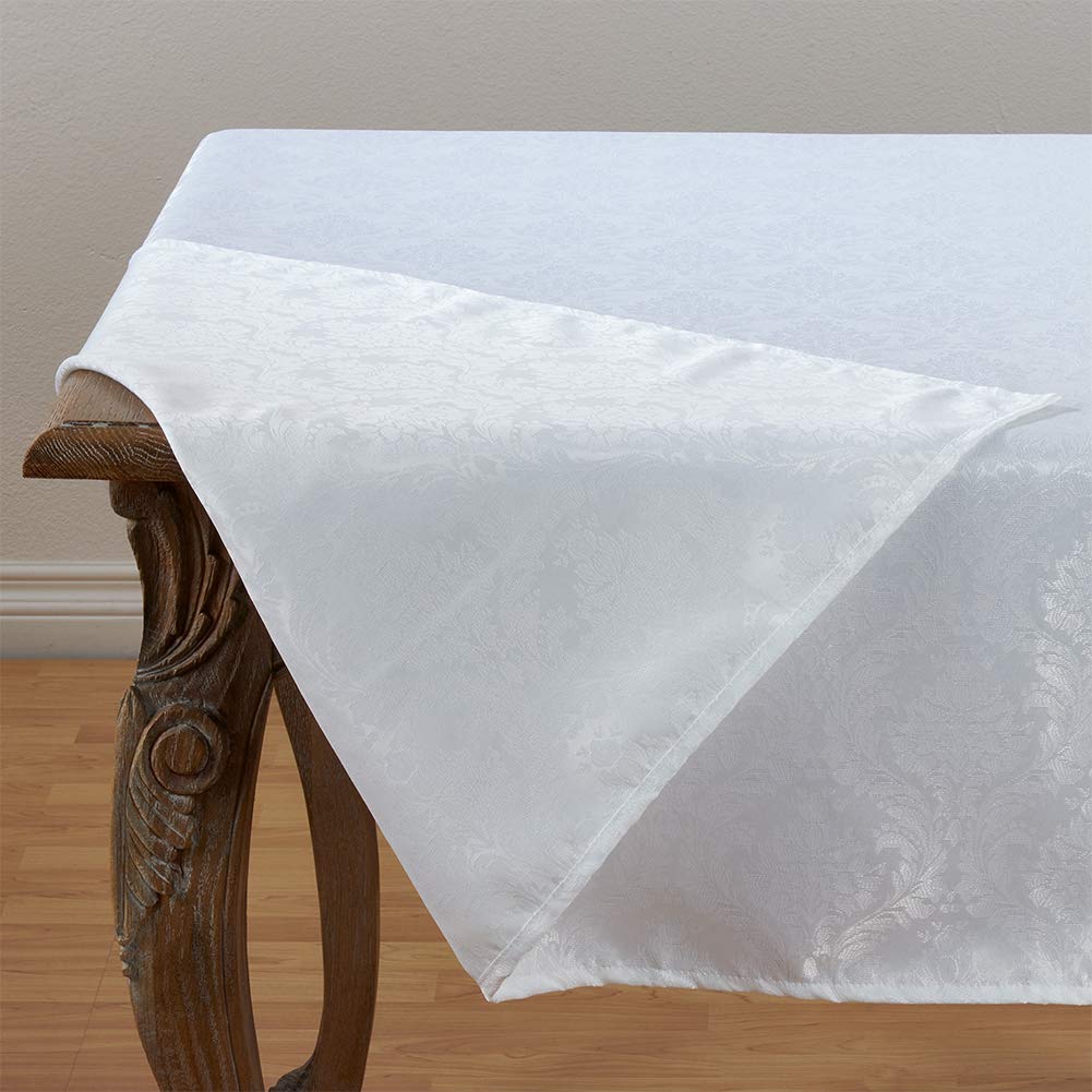 Fennco Styles Holiday Elegant Damask White Table Linen Collection Tablecloth
