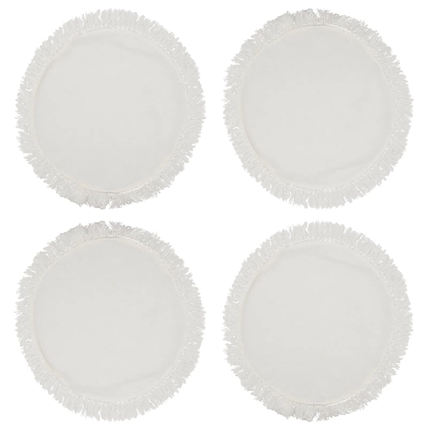 Fennco Styles Stonewashed Fringe Design 100% Linen Placemats 13" Round, Set of 4 - Blue-Grey Table Mats for Christmas, Holiday, Dining Table, Everyday Use, Banquets and Special Occasion