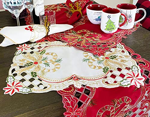 Fennco Styles Christmas Embroidered Holly Cloth Napkins 20" W x 20" L, Set of 4