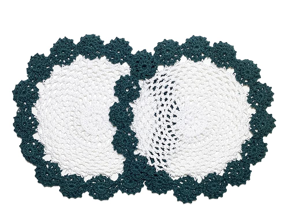 Fennco Styles Handmade Two-Tone Floral Crochet Tray Doily, 9" Round - Cloth Placemat for Everyday Use, Holidays, Home Décor, Cocktail Party, Tea Party, Special Occasion