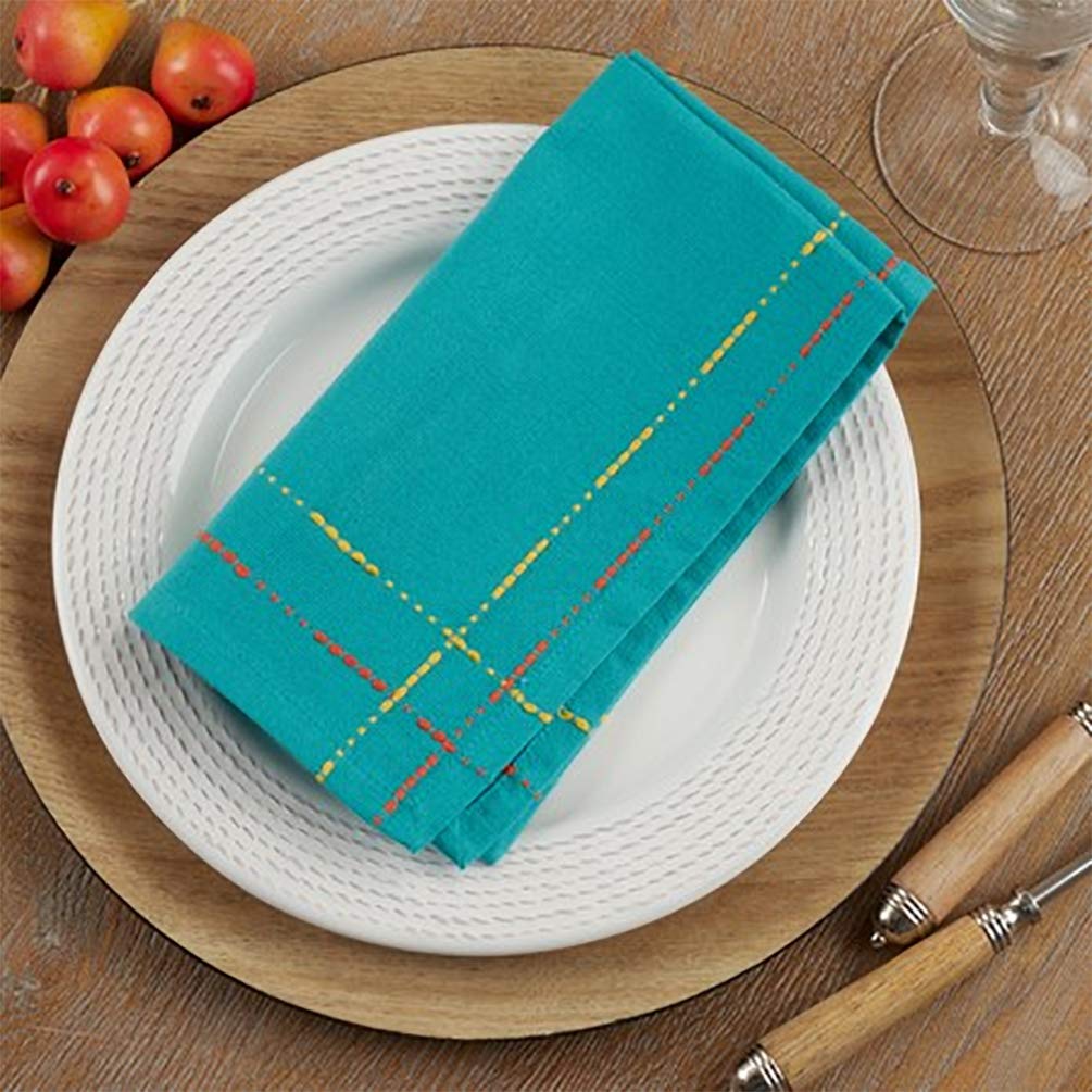 Fennco Styles Dobby Border Woven Cotton Cloth Napkins 18" W x 18" L, Set of 4 - Turquoise Dinner Napkins for Dining Table Décor, Family Gathering, Banquets, and Special Events