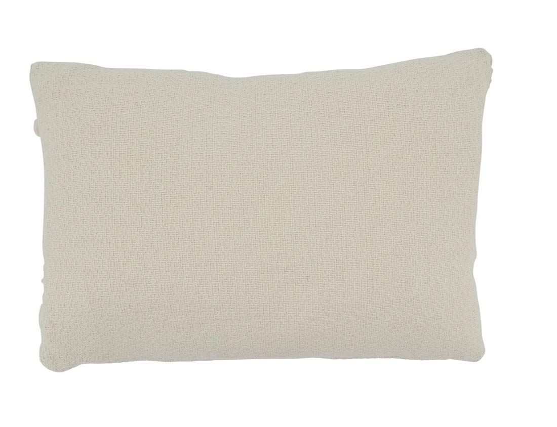 Fennco Styles Delicate Tufted Fringe Applique Cotton Decorative Throw Pillow Cover & Insert 12 x 18 Inch - Ivory Accent Cushion for Home, Couch, Living Room and Everyday Décor