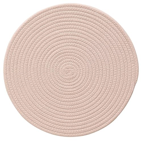 Fennco Styles Braided Design Solid Everyday Placemats 12" Round, Set of 4 - Textured Heat Resistant Insulation Table Mats for Home, Kitchen Décor, Dining Table, Banquets, Holidays