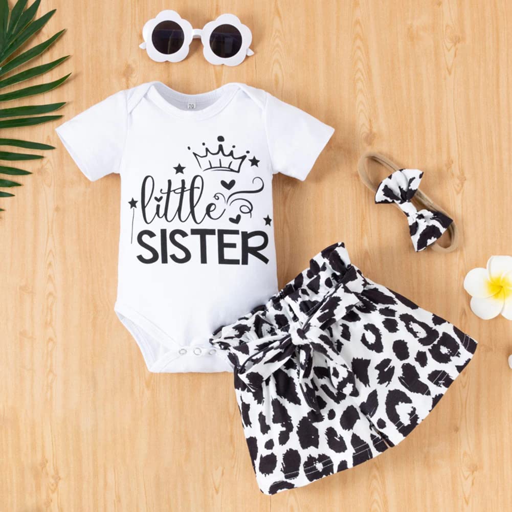 stylesilove Infant Baby Girls Little Sister Bodysuit and Dalmatian Dot Shorts, Bow Headband 3pcs Short Sleeve Cotton Outfit