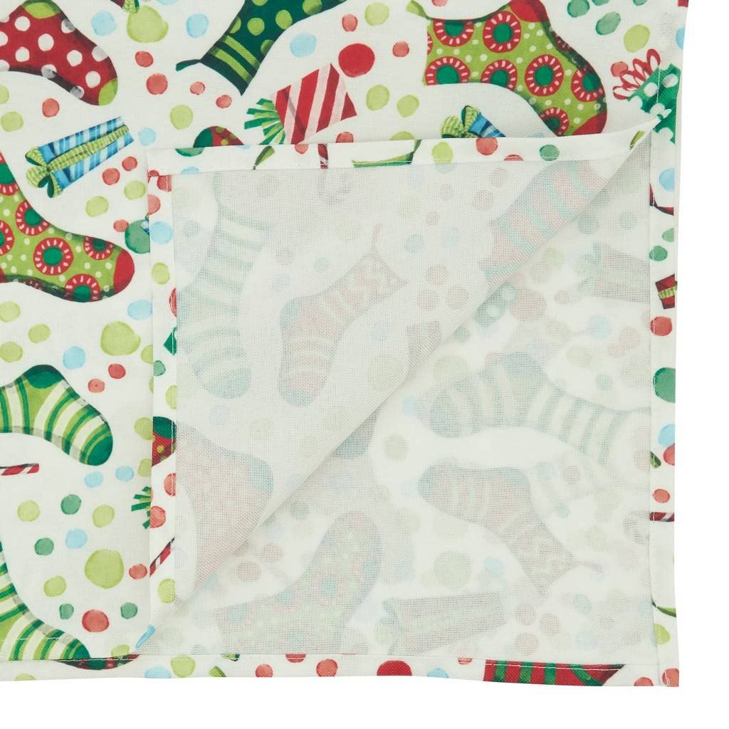 Fennco Styles Christmas Stockings Holiday Tablecloth 65" W X 84" L - Multicolor Stocking Print Festive Table Cover for Christmas Décor, Dining Room, Banquet, Family Gathering and Special Events