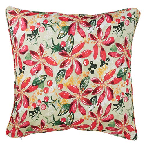Fennco Styles Luxury Holiday Wild Floral 100% Pure Linen, Wild Poinsettia, 20"x20" Filled Throw Pillow
