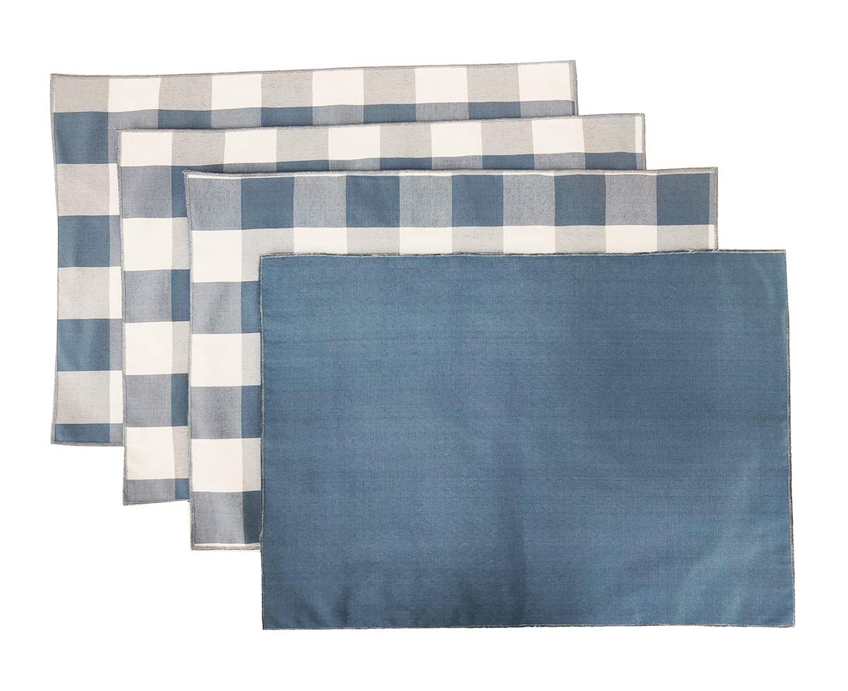 Fennco Styles Buffalo Check Double Layers Reversible Placemats 14" W x 20" L, Set of 4 - Handmade in USA - Plaid Table Mats for Everyday Use, Banquet, Holiday, Family Gathering, Special Occasion