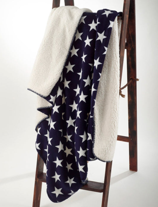 Fennco Styles Patriotic Collection Old Glory Star 50 x 60 Inch Sherpa Throw – Navy Blue Throw Blanket for Couch, Bedroom and Living Room Décor