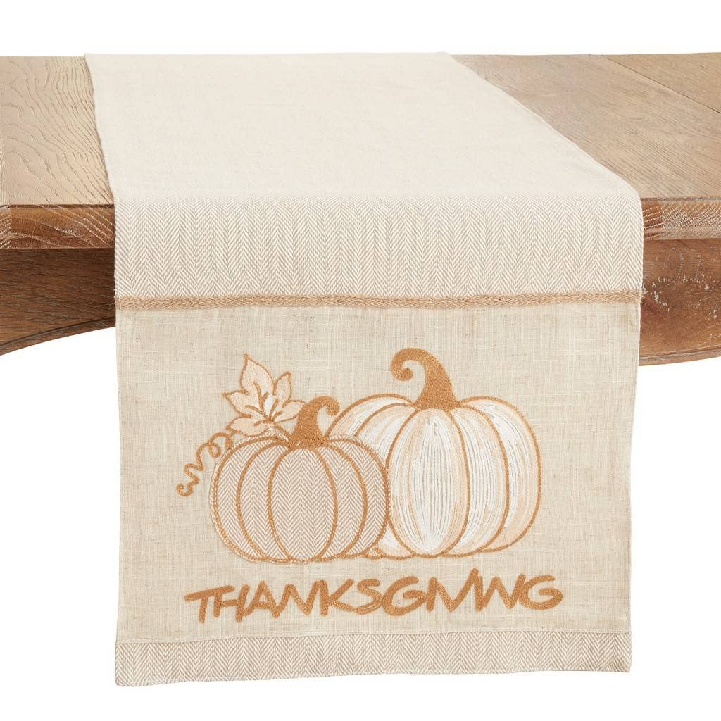 Fennco Styles Thanksgiving Pumpkins Woven Table Runner 16" W x 70" L - Natural Herringbone Table Cover for Banquets, Fall Festivals, Holidays, Special Events, Kitchen and Home Décor