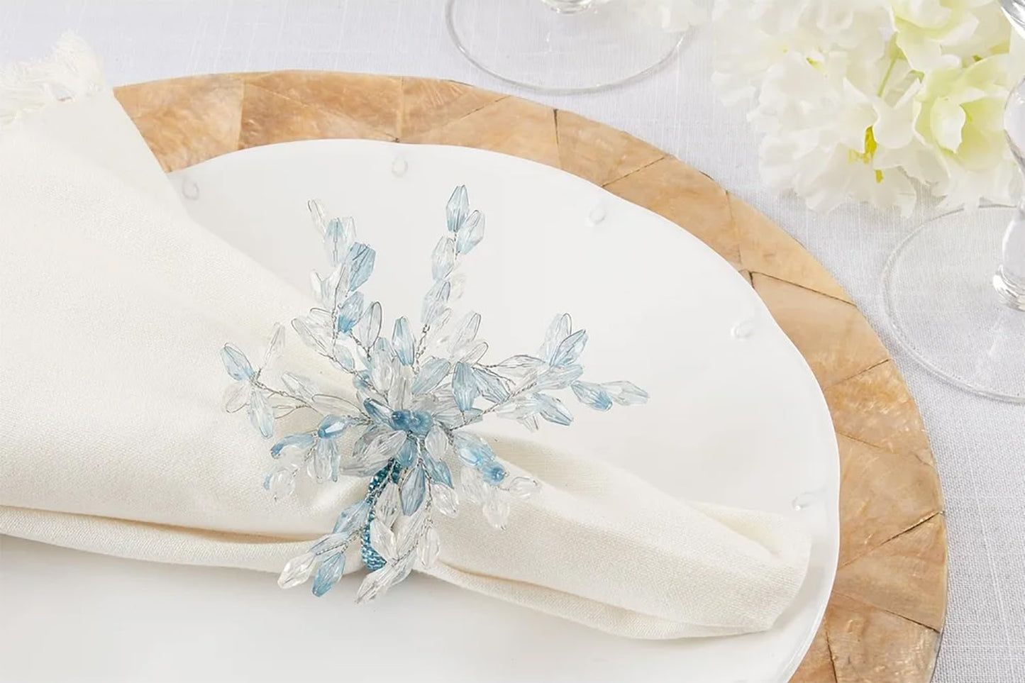 Fennco Styles Hand Beaded Flower Design Decorative Napkin Rings, Set of 4 - Glass Beads Napkin Holders for Home, Dining Table, Banquets, Christmas Décor and Special Occasion