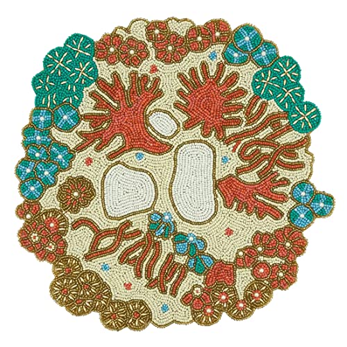Fennco Style Hand Beaded Coral Reef Coastal Placemat 15" Round, 1-Piece - Coral Sea Life Table Mat for Home Décor, Dining Table, Family Gathering, Banquets, Beach House and Special Occasion
