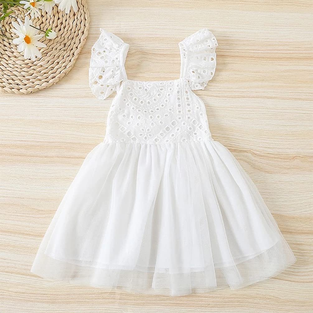 stylesilove Baby Toddler Girls Embroidered Eyelet Tulle Dress Princess Girl Ruffle Crisscross Sun Dress Outfit