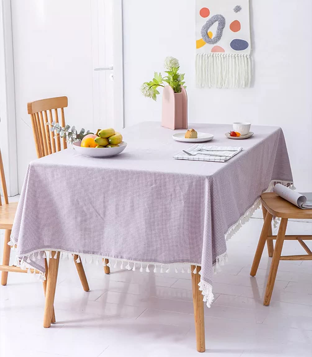 Fennco Styles Woven Gingham Cotton Tablecloth with Tassel 55" W x 71" L - Checkered Rectangle Table Cover for Everyday Use, Home, Dining Table Décor, Banquets, Farmhouse, and Special Events
