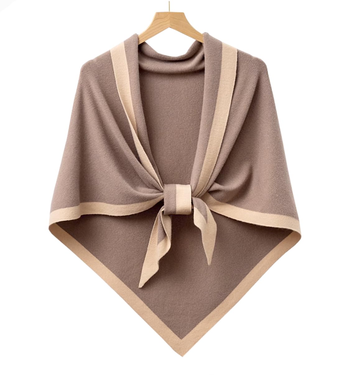 stylesilove Women Wool Blend Cashmere Knitted Solid Color Triangular Shawl with Contrast Border Lightweight Stole Wrap Scarf