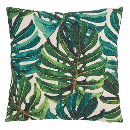 Fennco Styles Home Indoor Outdoor Décor Tropical Print Dark Green Palm Leaf Filled Throw Pillow 18'W X 18" L