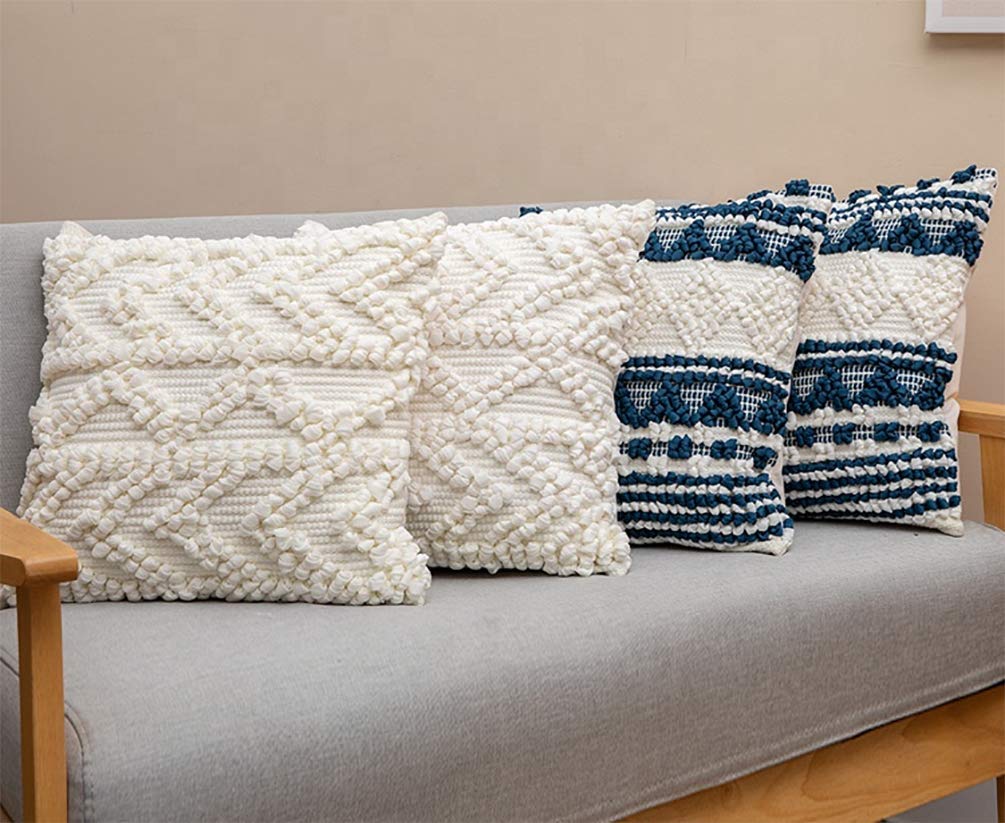 Fennco Styles Handmade Geometric Cotton Blend Decorative Throw Pillow Cover 18" W x 18" L - White Woven Pillow Case for Home, Couch, Bedroom, Bench and Office Décor
