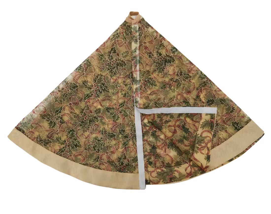 Fennco Styles Holly Ribbon Holiday Christmas Sheer Tree Skirt (48" Tree Skirt)