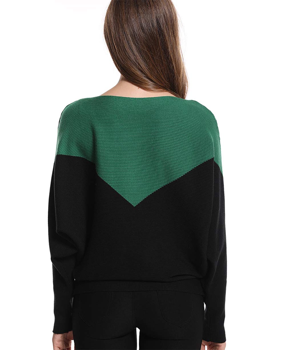 Styles I Love Women Autumn Winter Two-Tone Boat Neck Batwing Sleeve Pullover Knitted Sweater Long Sleeve Loose Top