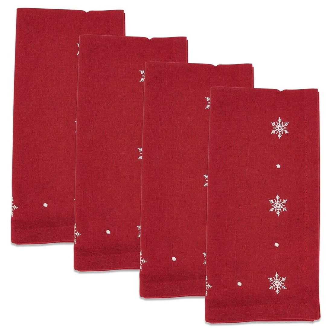 Fennco Styles White Embroidered Snowflake Christmas Table Runner 16" W x 72" L - Red Cotton Table Cover for Winter Holidays, Home Décor and Family Gatherings