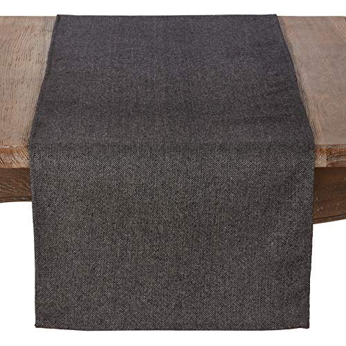 Fennco Styles Modern Black Tweed Design Wool and Poly Blend Table Runner