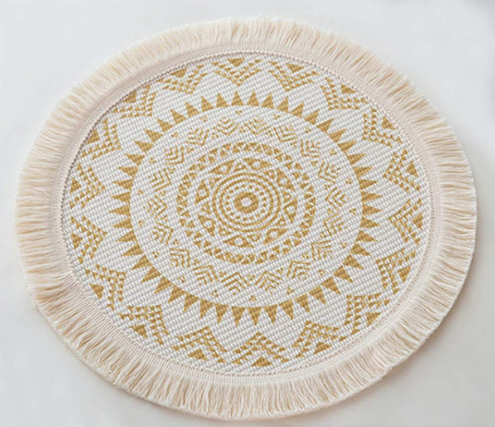 Fennco Styles Boho Mandala Fringe Decorative Cotton Placemats 13-inch Round, Set of 4 - Grey Heat Resistant Insulation Table Mats for Home Decor, Dining Table, Banquets and Special Events