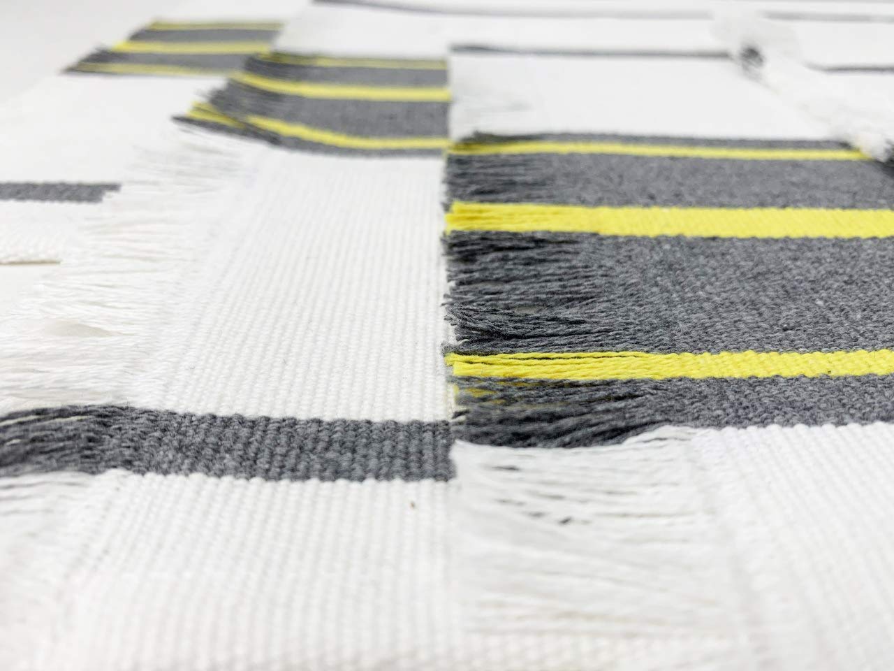 Fennco Styles Neural Stripes Fringe Canvas Cotton Table Linen