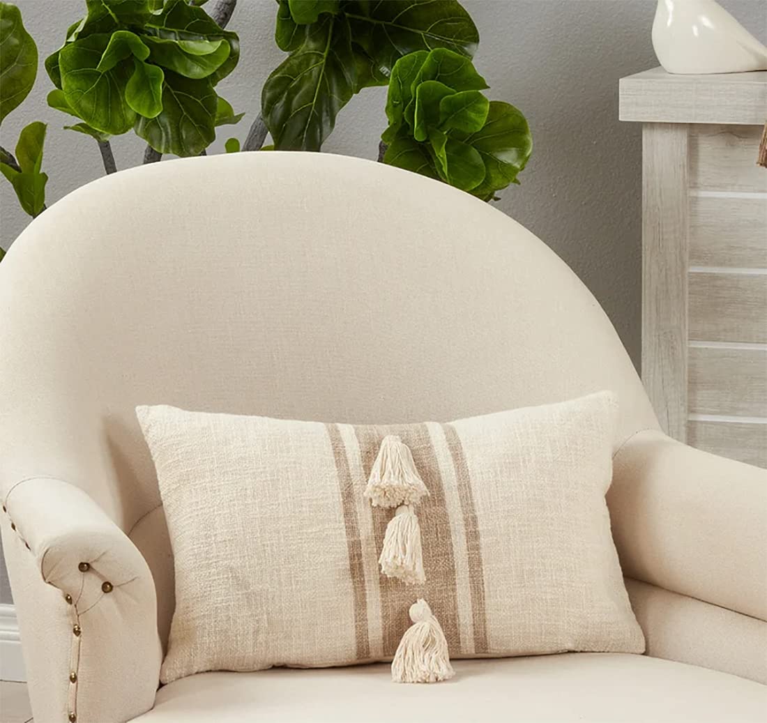 Fennco Styles Woven Striped Tassel Decorative Cotton Throw Pillow - Textured Cushion for Home, Couch, Bedroom, Living Room and Office Décor