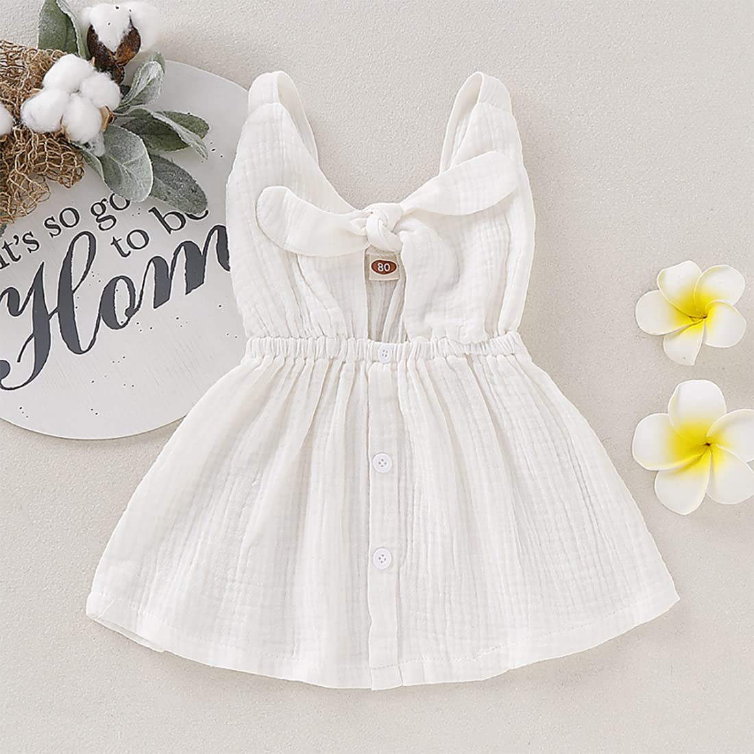 stylesilove Baby Girls Sleeveless Front Tie Bowknot Gauze Cotton Dress Toddler Girl Solid Sundress Summer Outfit