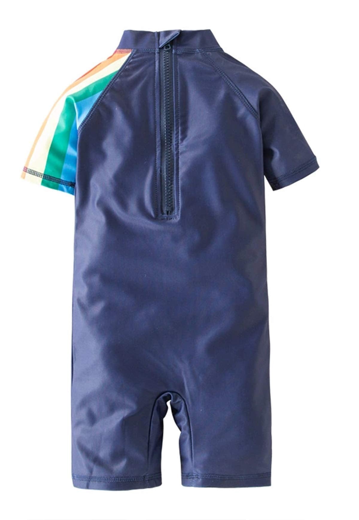 stylesilove Little Boys Rocket Rainbow One-Piece Rash Guard Swimsuit & Sun Hat 2pcs Set Navy Bathing Suit Beach Swimwear