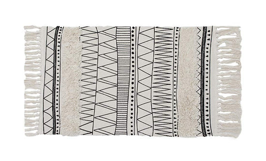 Fennco Styles Ivory Boho Tribal Textured Fringe Tassel Area Rug 24" W x 36" L Small Rug for Home Décor, Bedroom, Entryway Mat