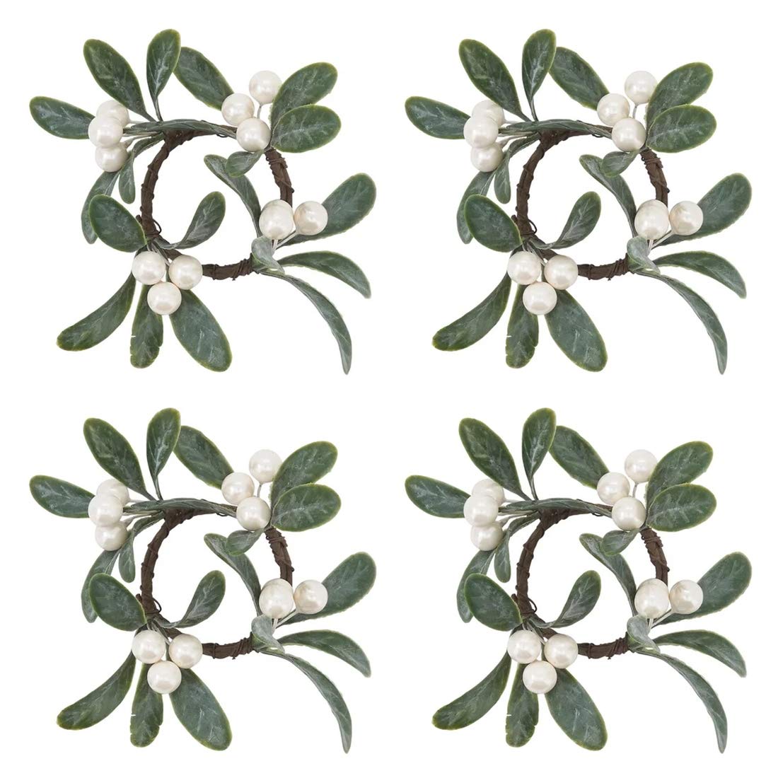 Fennco Styles Handmade Christmas Decorative Napkin Rings, Set of 4 - Green Napkin Holders for Home, Dining Room, Banquet, Family Gathering, Holiday Decor and Special Occasion
