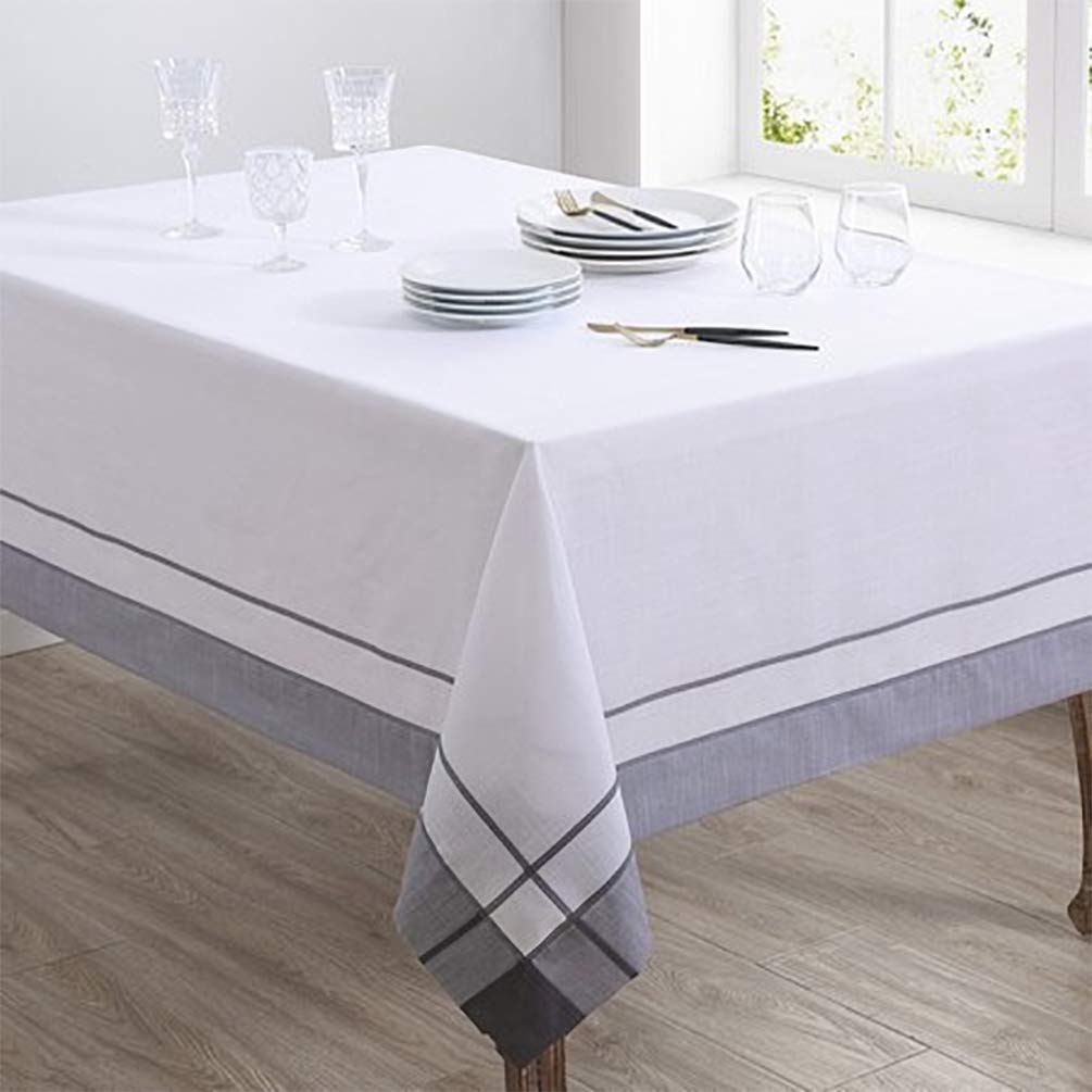 Fennco Styles Neutral Banded Border Design Tablecloth - Decorative Table Cover for Everyday Use, Dining Table Décor, Banquets, Family Gatherings and Special Occasions