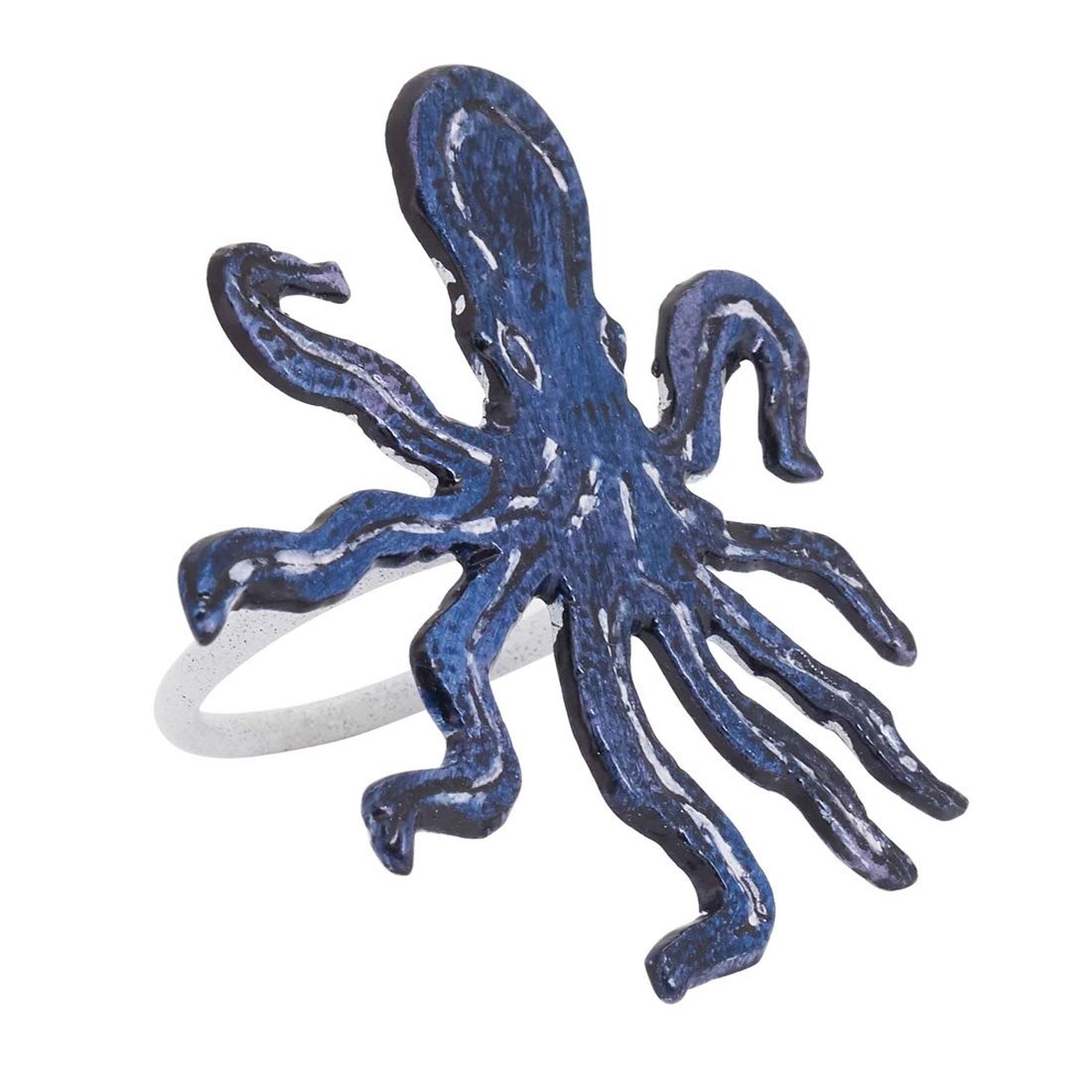 Fennco Styles Coastal Octopus Brass Napkin Rings, Set of 4 - Navy Blue Metal Napkin Holders for Beach House, Nautical Party Decorations, Home, Banquet and Special Event
