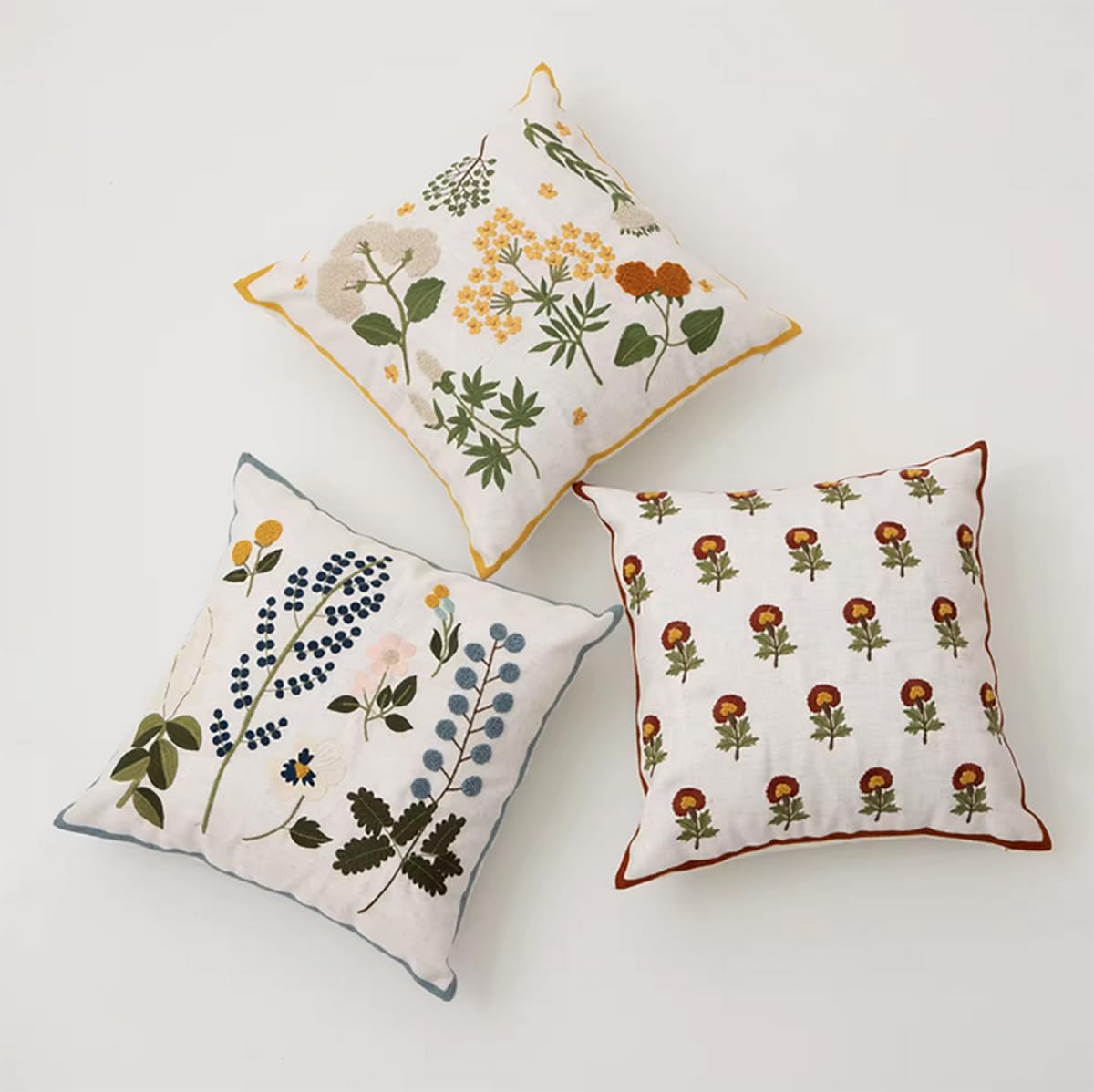 Fennco Styles Embroidered Spring Floral Decorative Throw Pillow Cover 18" W x 18" L - Flower Woven Cushion Case for Home, Couch, Living Room, Bedroom, Office and Holiday Décor