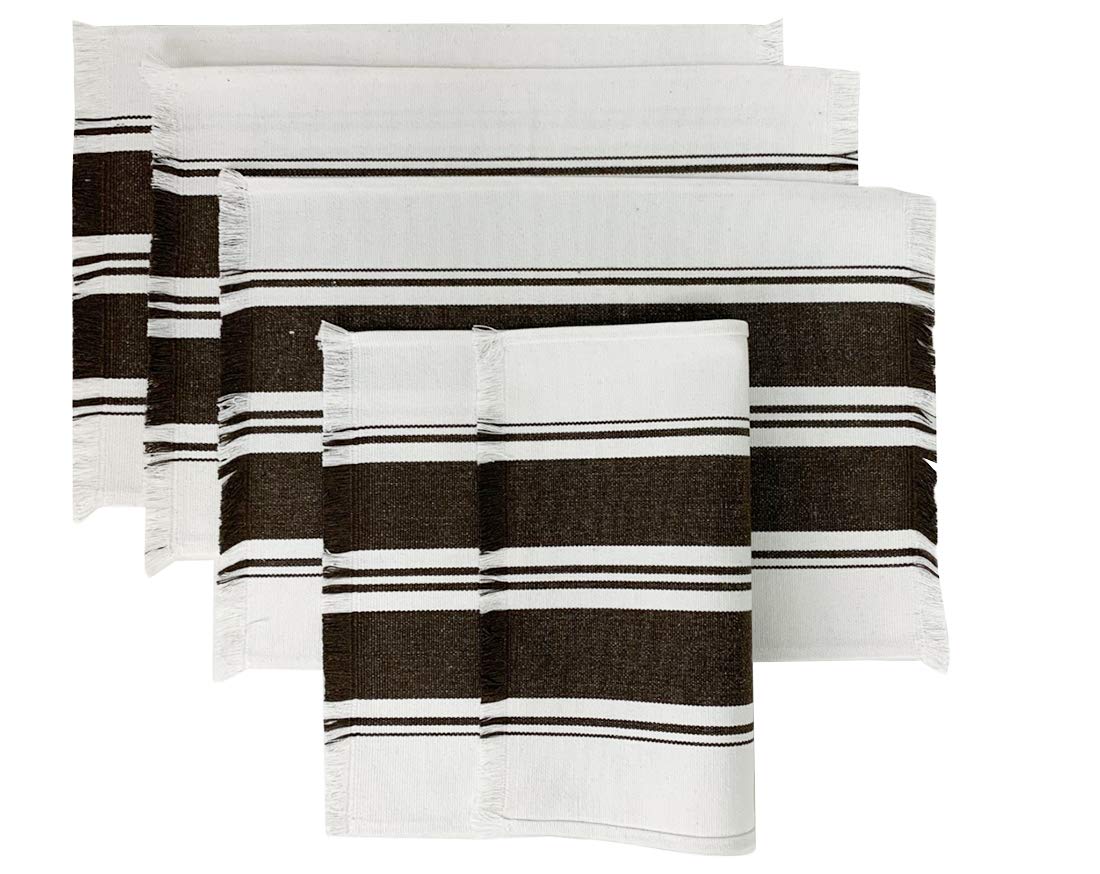 Fennco Styles Netural Stripes Fringe Canvas Cotton Table Runner 14 x 71 Inch - Grey Striped Table Cover for Home Décor, Dining Table, Farmhouse, Everyday Use and Special Occasion