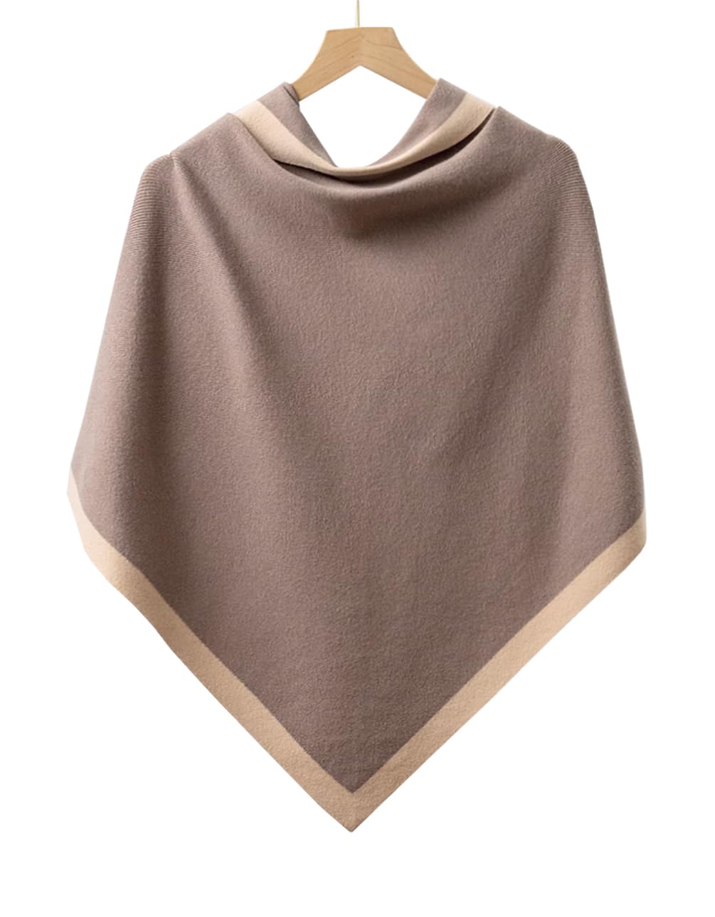 stylesilove Women Wool Blend Cashmere Knitted Solid Color Triangular Shawl with Contrast Border Lightweight Stole Wrap Scarf