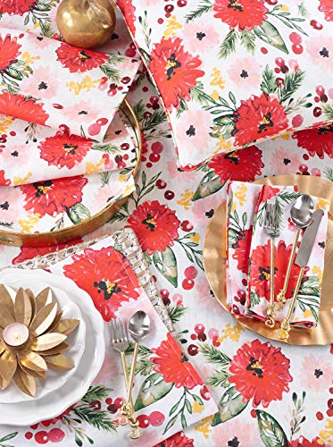 Fennco Styles Beautiful Holiday Wild Floral 100% Linen Tablecloth (Holiday Floral, 20"x20" Napkin-Set of 4)