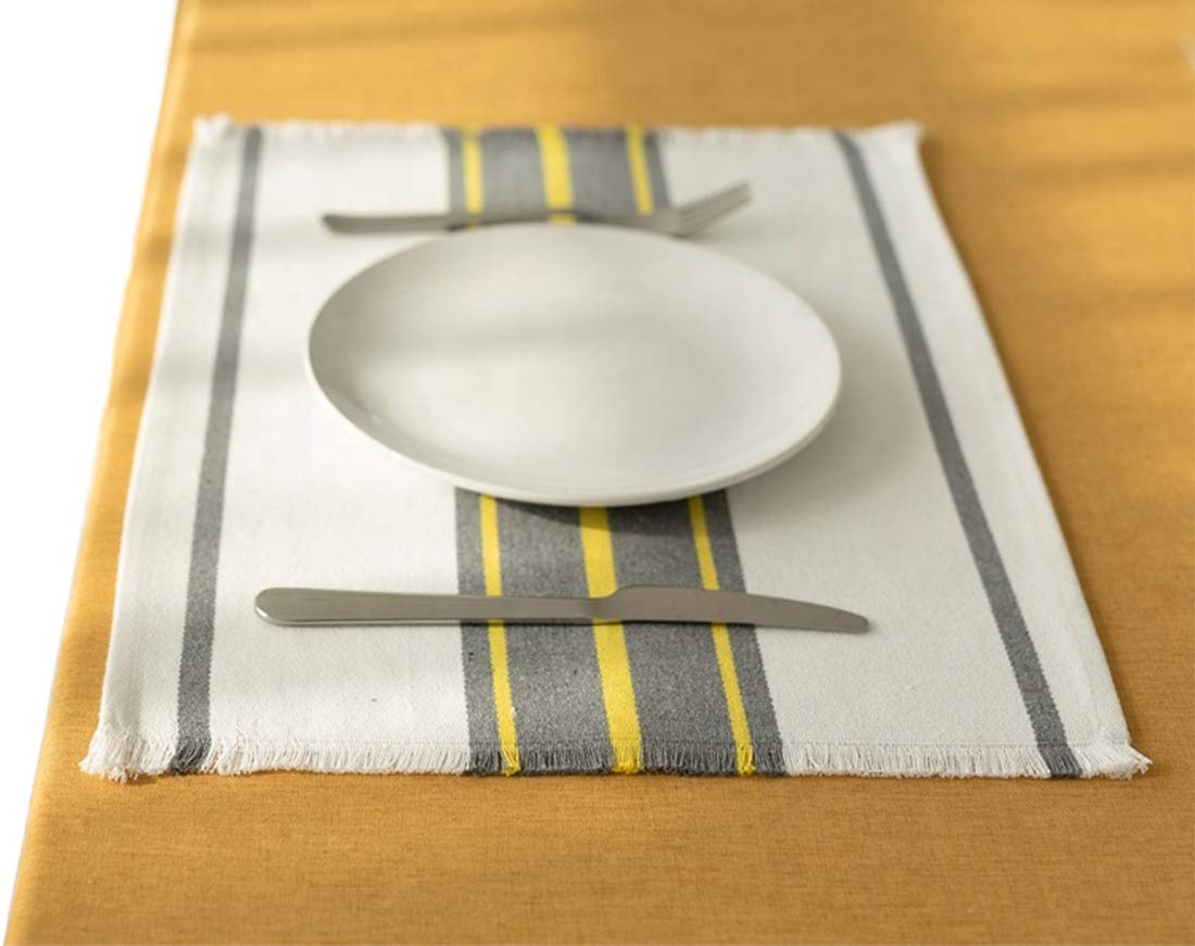 Fennco Styles Neural Stripes Fringe Canvas Cotton Table Linen