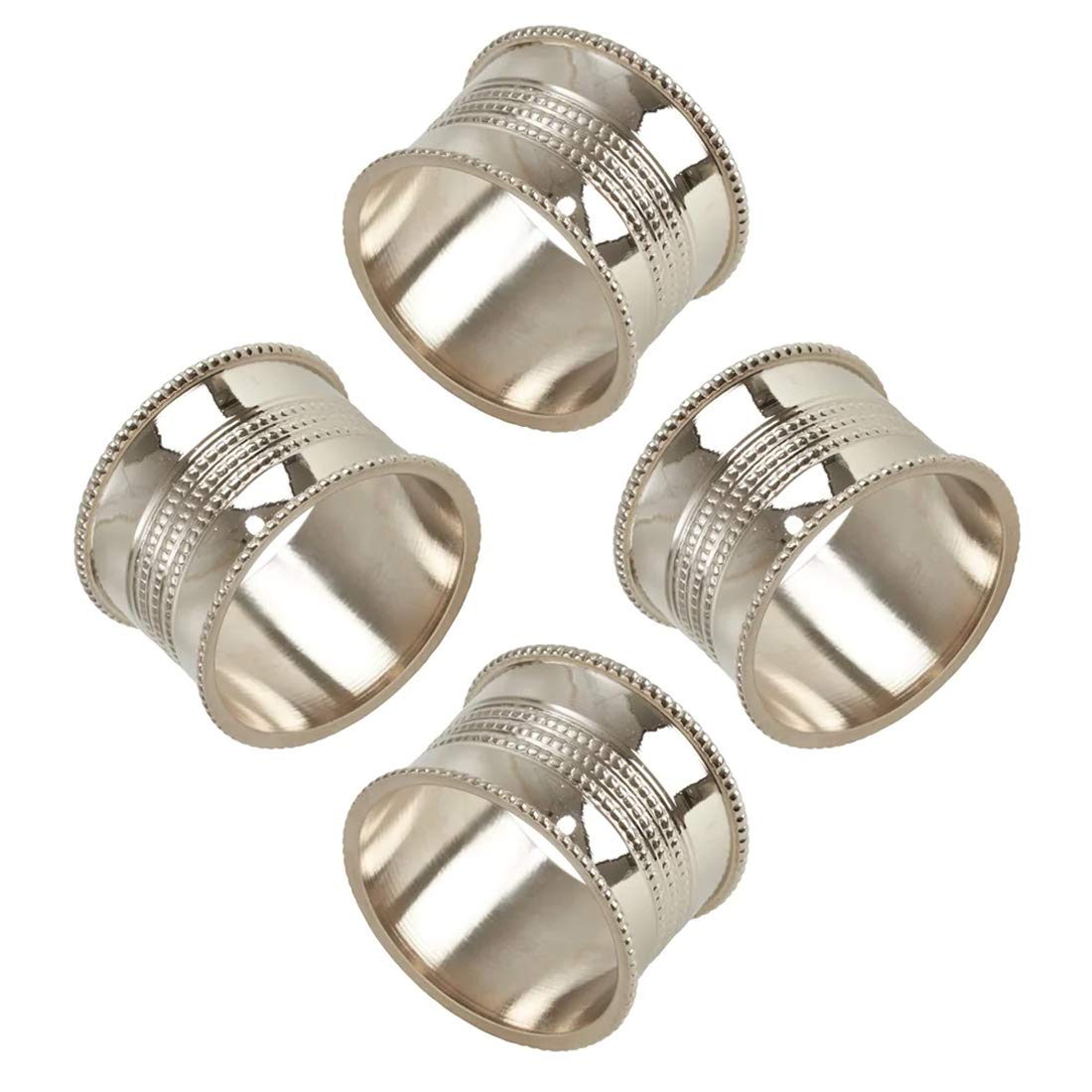 Fennco Styles Elegant Dotted Design Metal Napkin Rings, Set of 4 - Silver Napkin Holders for Home, Dining Room, Banquet, Family Gathering, Holiday and Special Occasion