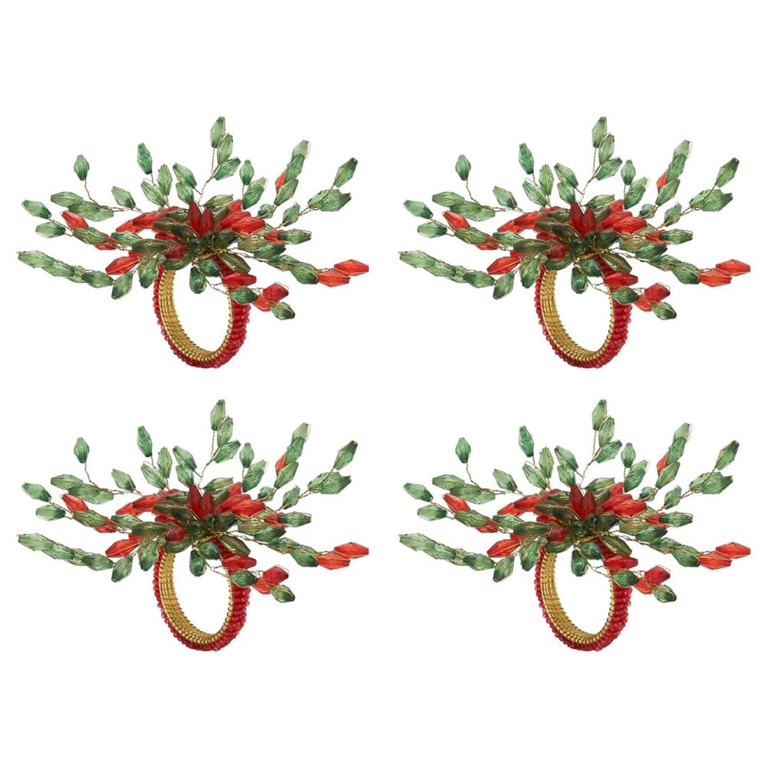 Fennco Styles Hand Beaded Flower Design Decorative Napkin Rings, Set of 4 - Glass Beads Napkin Holders for Home, Dining Table, Banquets, Christmas Décor and Special Occasion