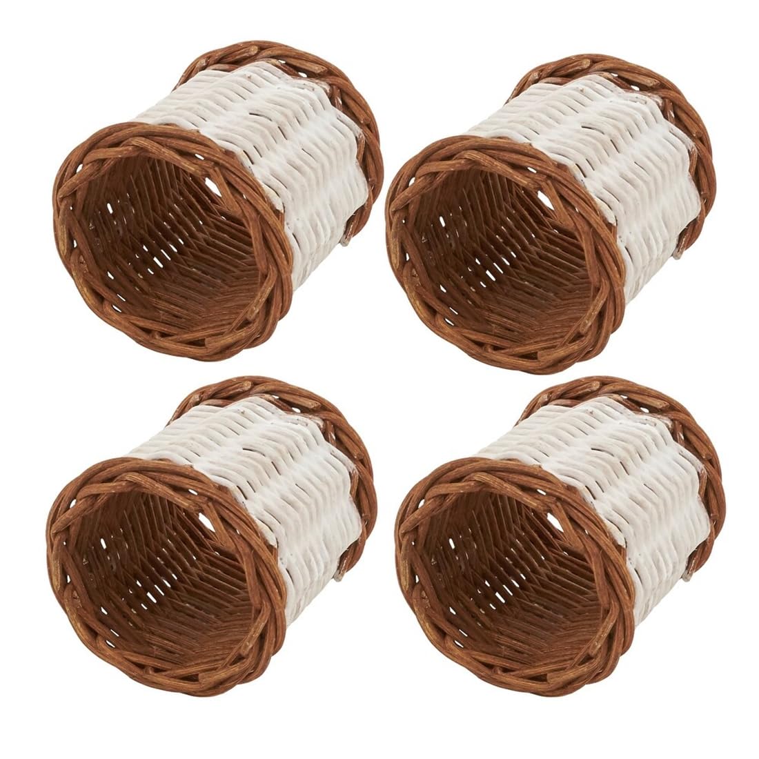 Fennco Styles Rustic Two-Tone Woven Rattan Napkin Rings, Set of 4 - White Handmade Napkin Holders for Home, Farmhouse Décor, Banquets, Family Gathering and Special Occasion