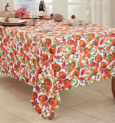 Fennco Styles Pumpkin Foliage Harvest Tablecloth - Multicolor Fall Leaves Table Cover for Thanksgiving, Seasonal Décor, Banquet, Family Gathering and Special Events