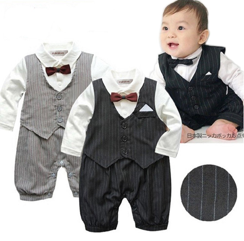 Styles I Love Baby Boy Wedding Tuxedo Bowtie Long Sleeve Romper Formal Onesie Special Occasion Outfit