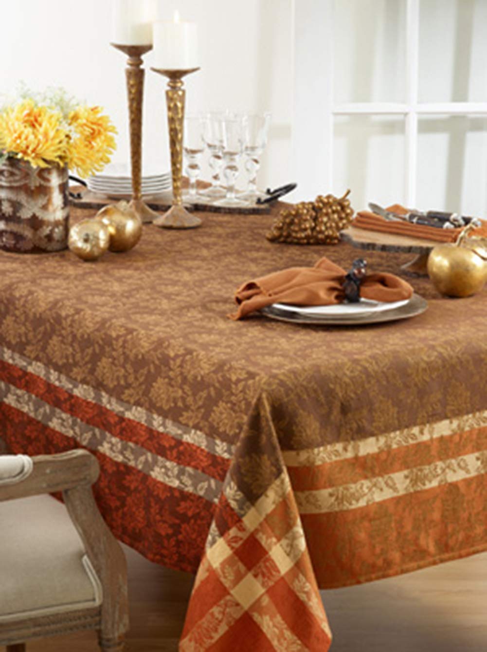 Fennco Styles Thanksgiving Holidays Autumn Leaves Print Cotton Tablecloth